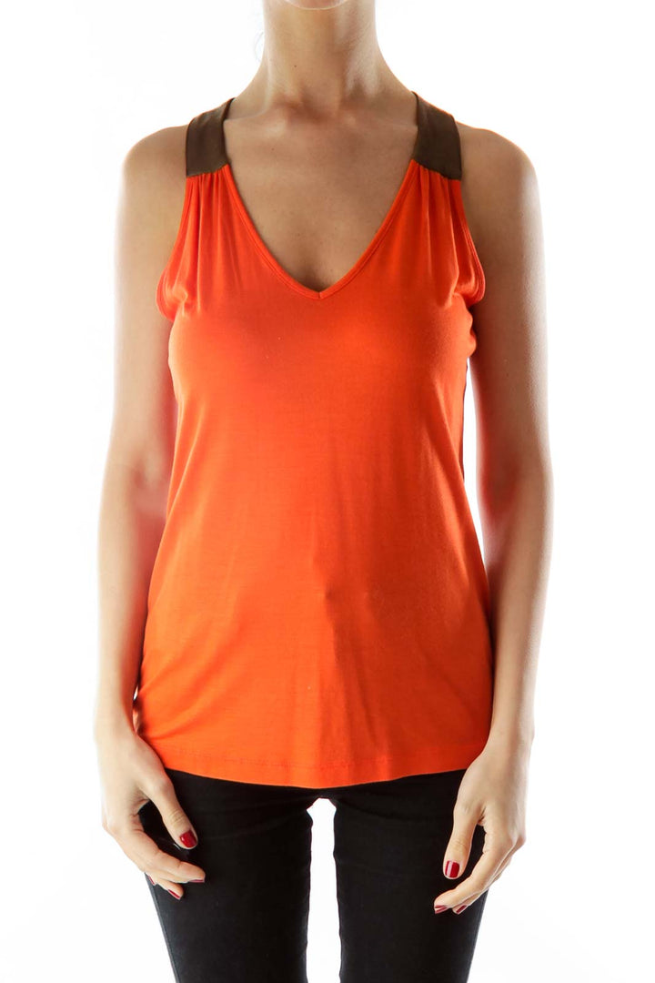 Orange and brown racerback tank top