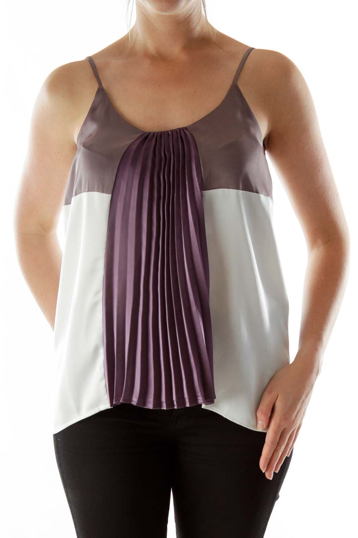 Purple and white pleated tank top