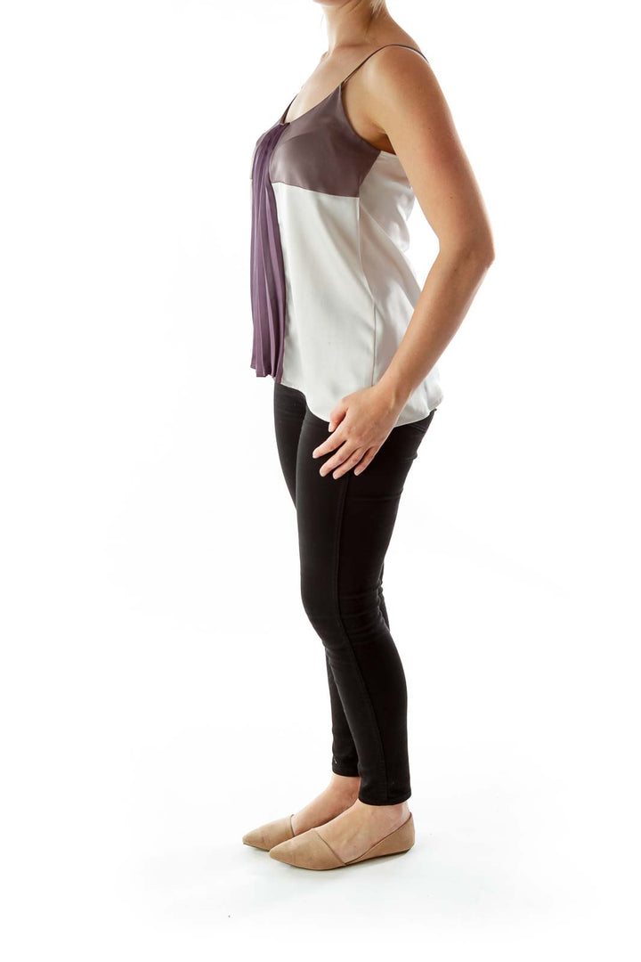 Purple and white pleated tank top