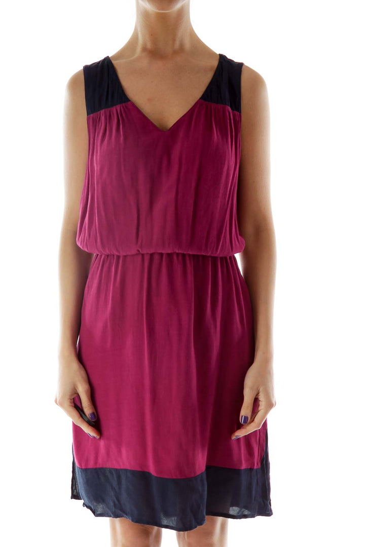 Purple Navy V-Neck Sleeveless Day Dress