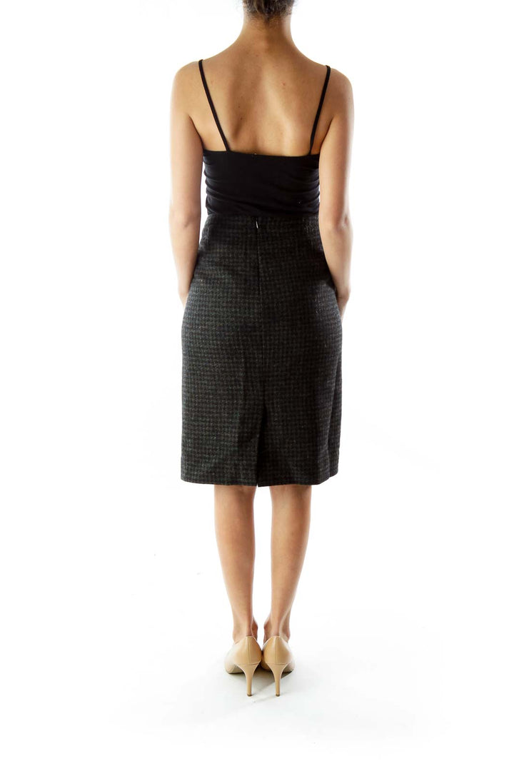 Gray Black Houndstooth Wool Pencil Skirt