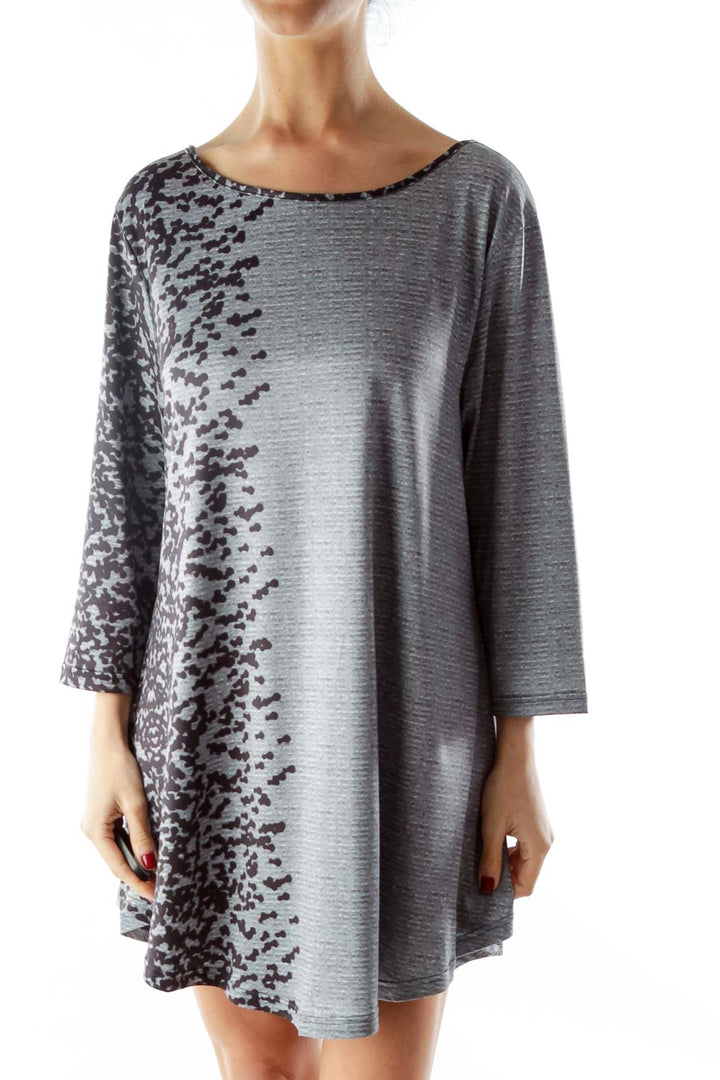 Gray Black Print Three-Quarter Sleeve Day Dress