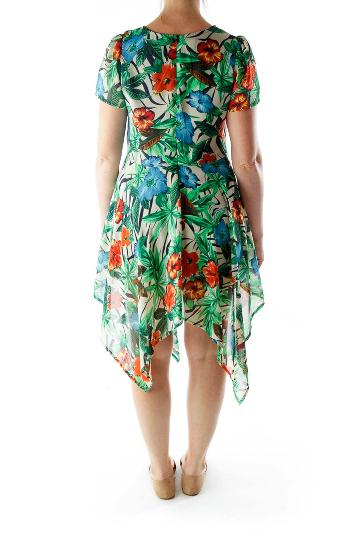 Multicolor Flower Print Asymmetrical Day Dress