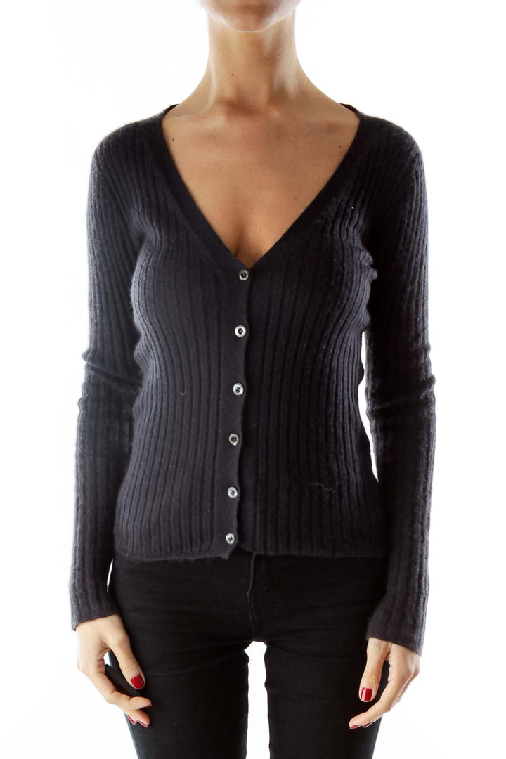 Navy Fitted Cashmere Cardigan