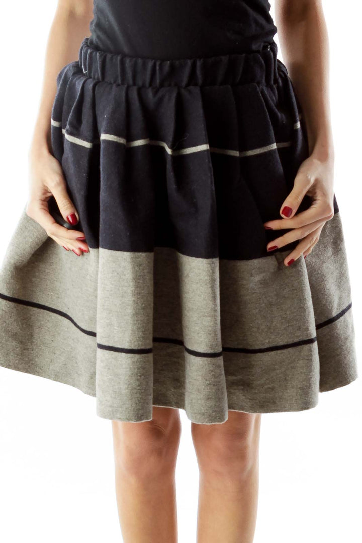 Navy Gray Wool Flared Skirt