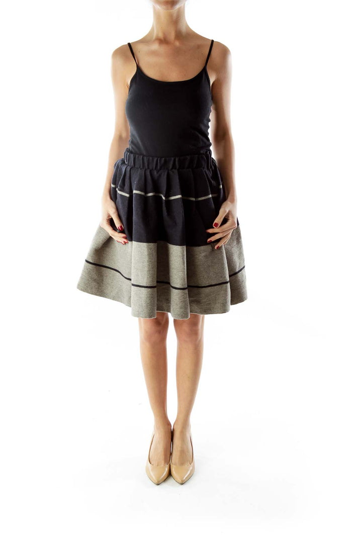 Navy Gray Wool Flared Skirt