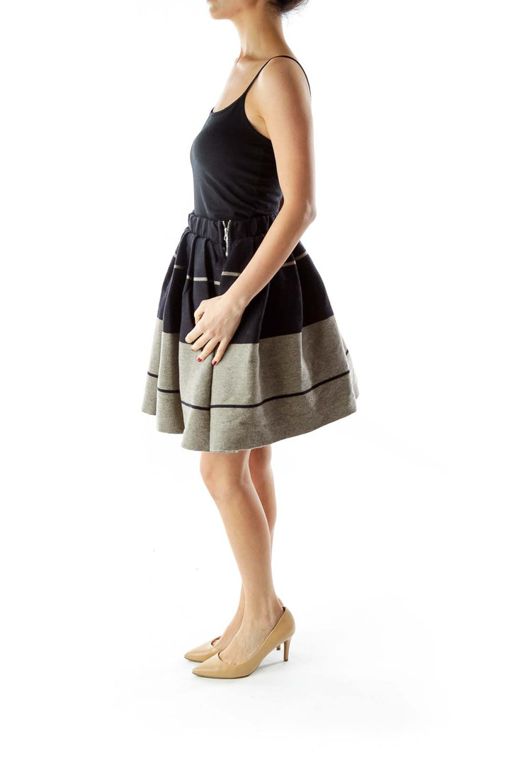 Navy Gray Wool Flared Skirt