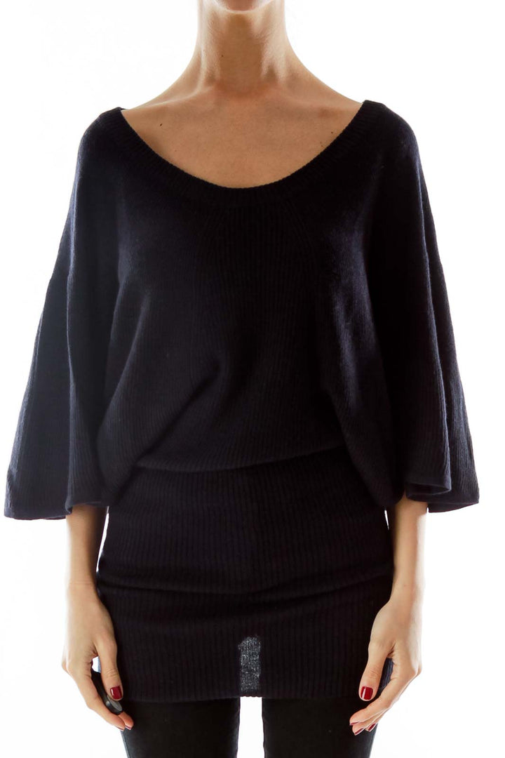 Black Bat-Sleeve Knit Dress