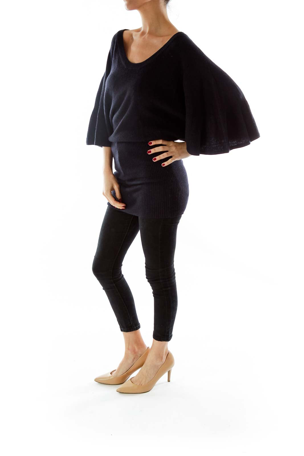 Black Bat-Sleeve Knit Dress