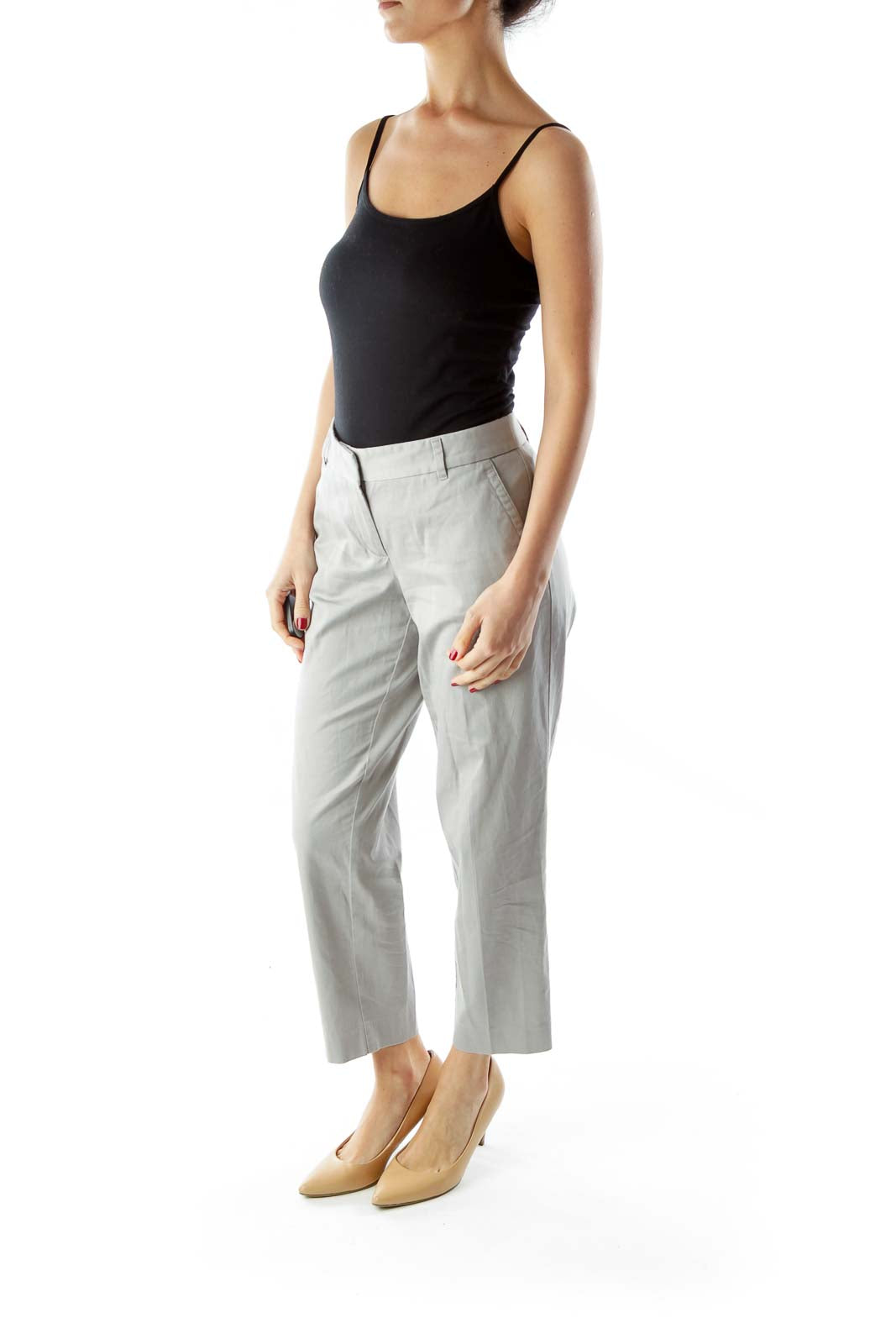 Gray Cropped Straight-Leg City Fit Pants