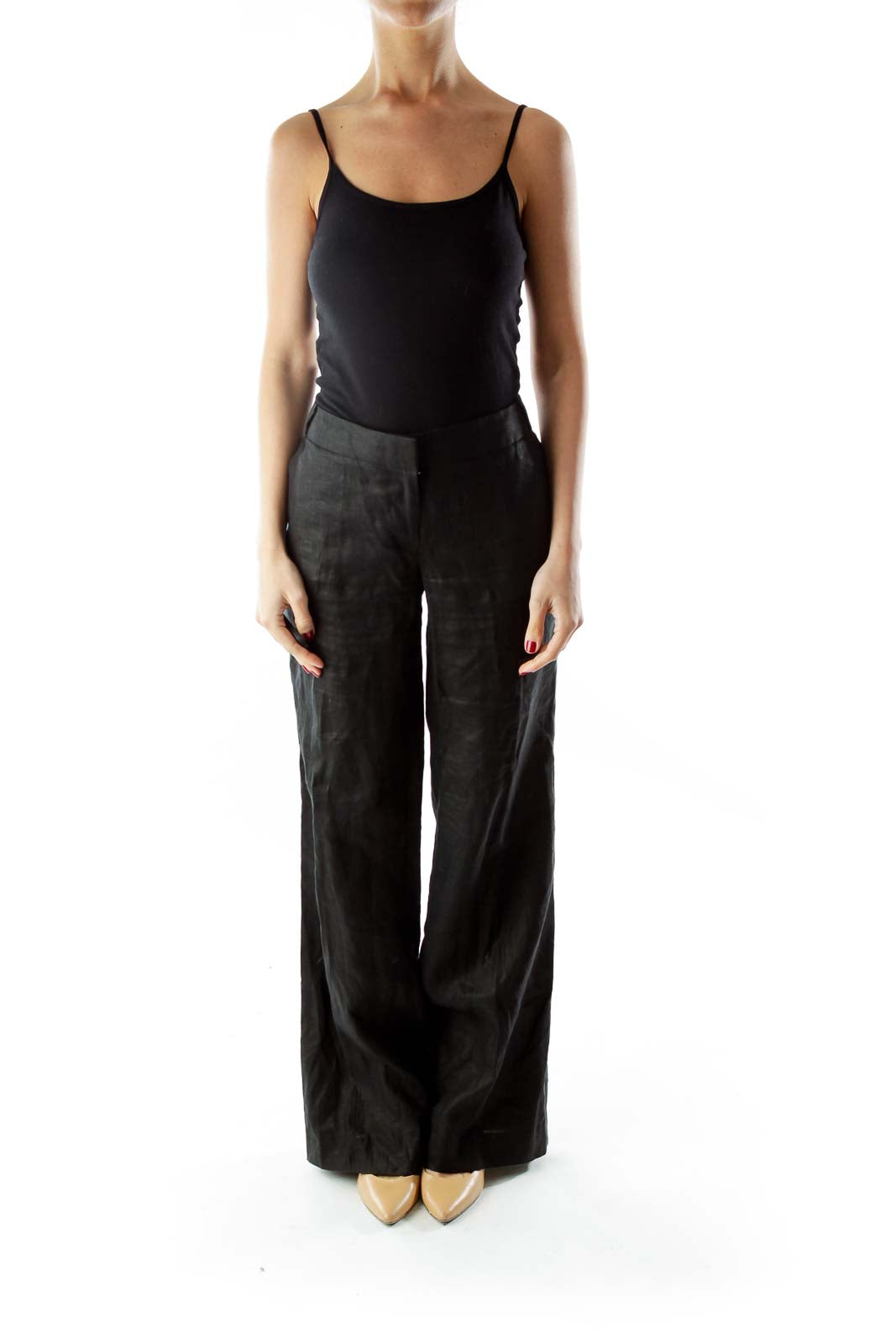 Black Linen Wide-Leg City Fit Pants