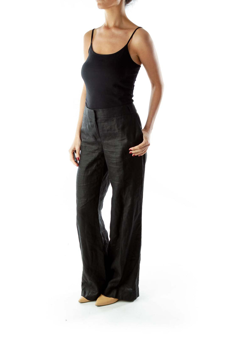 Black Linen Wide-Leg City Fit Pants