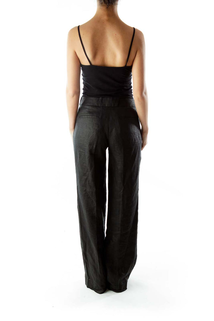 Black Linen Wide-Leg City Fit Pants