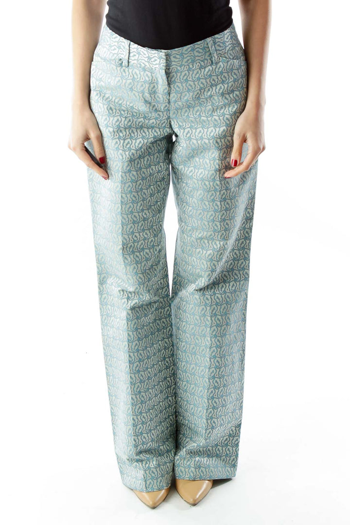 Blue Print Wide-Leg Pants