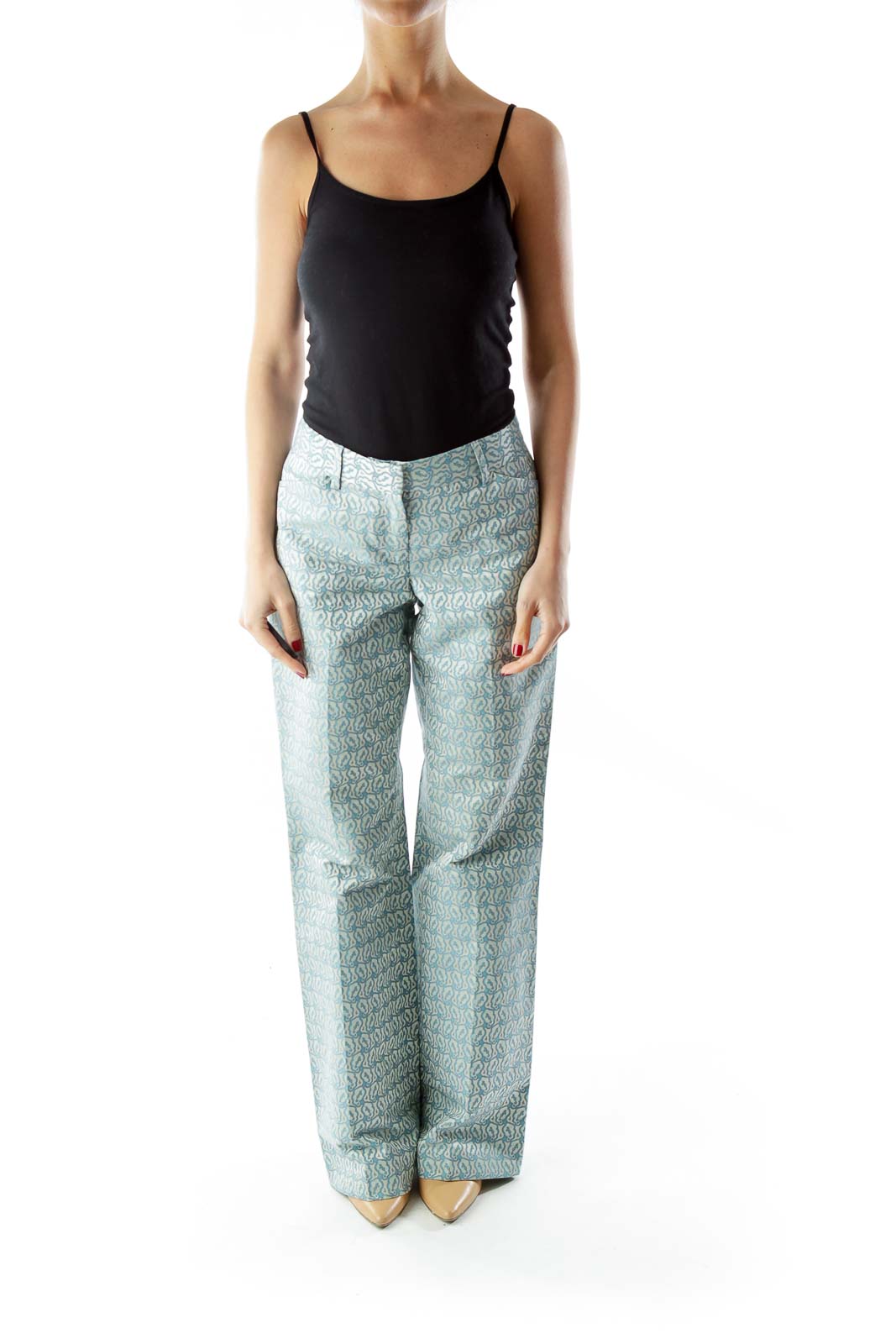 Blue Print Wide-Leg Pants