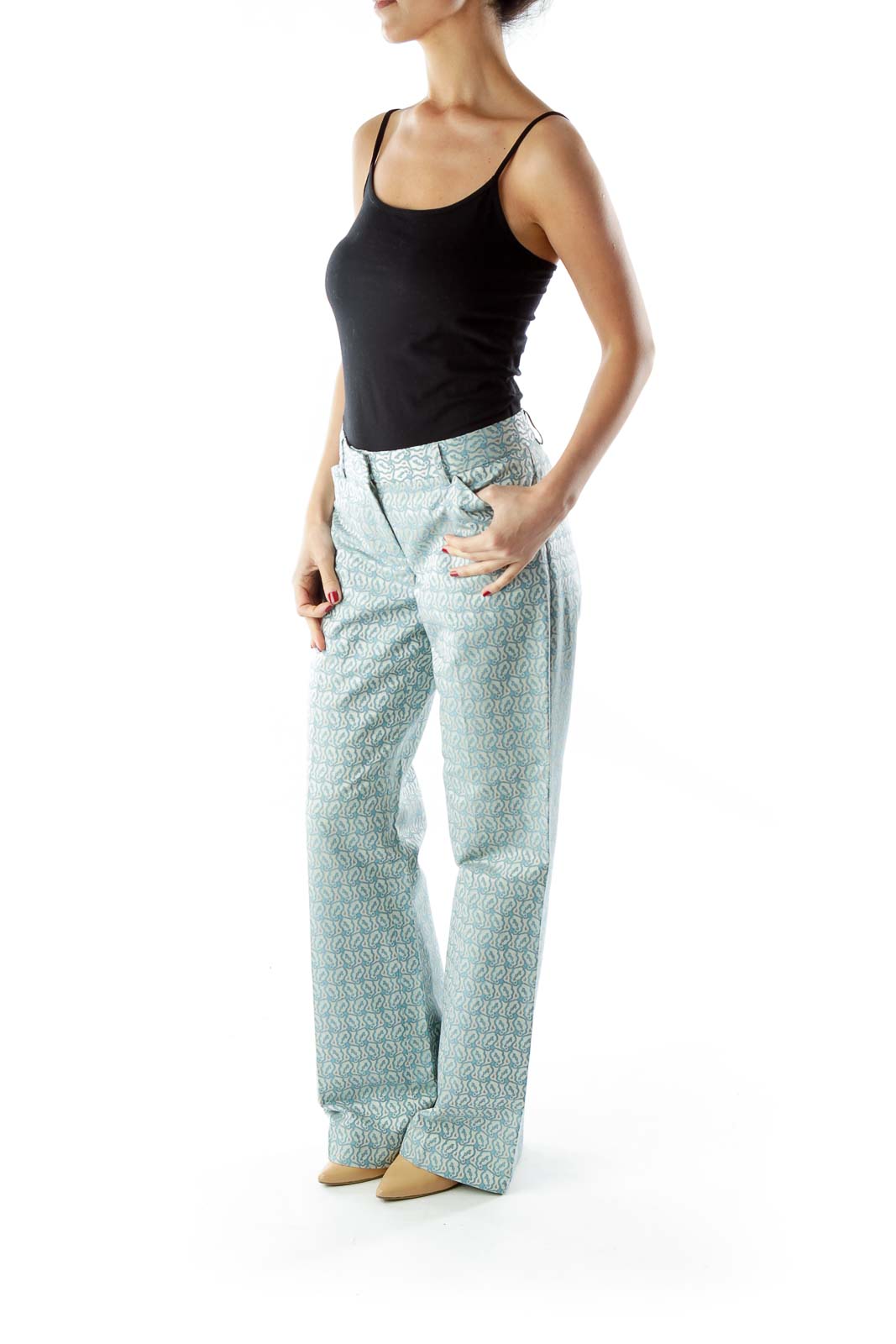 Blue Print Wide-Leg Pants