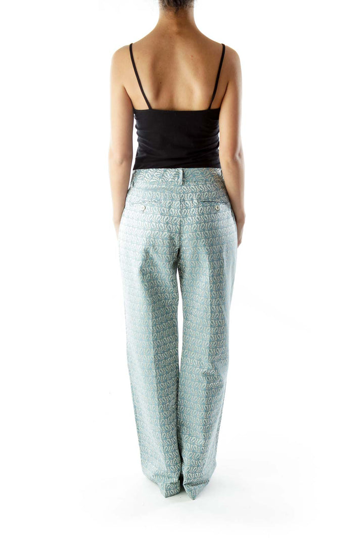 Blue Print Wide-Leg Pants