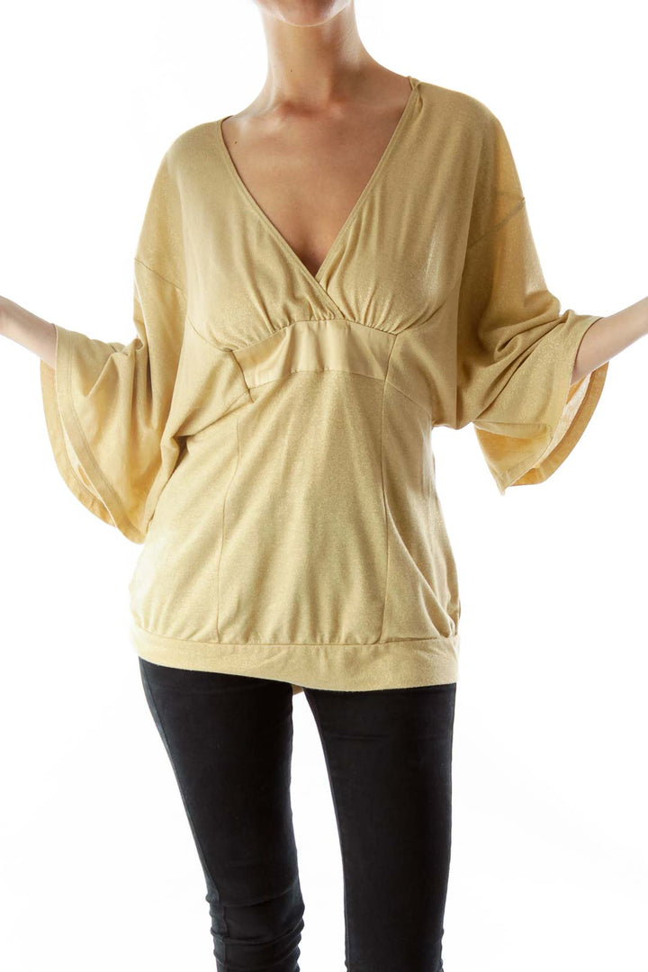 Gold Metallic Knit Top with Sash