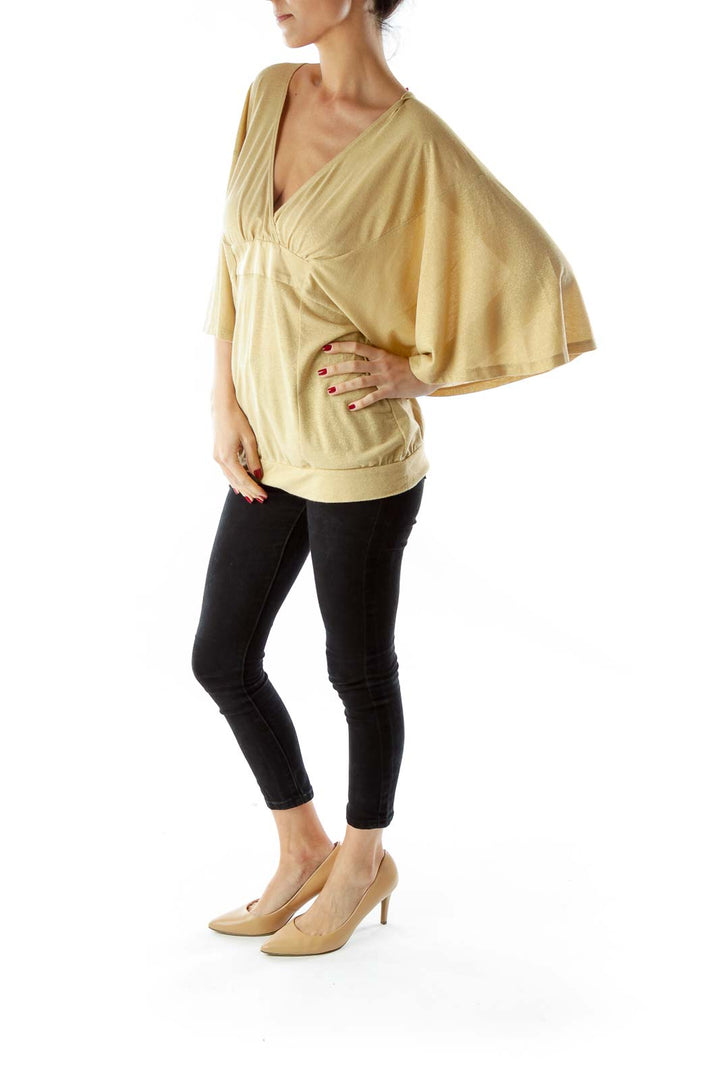 Gold Metallic Knit Top with Sash