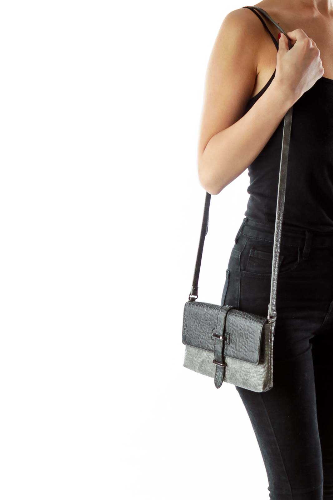 Gray Textured Crossbody Bag