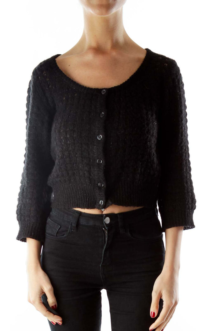 Black Sparkle Mid-Sleeve Cardigan