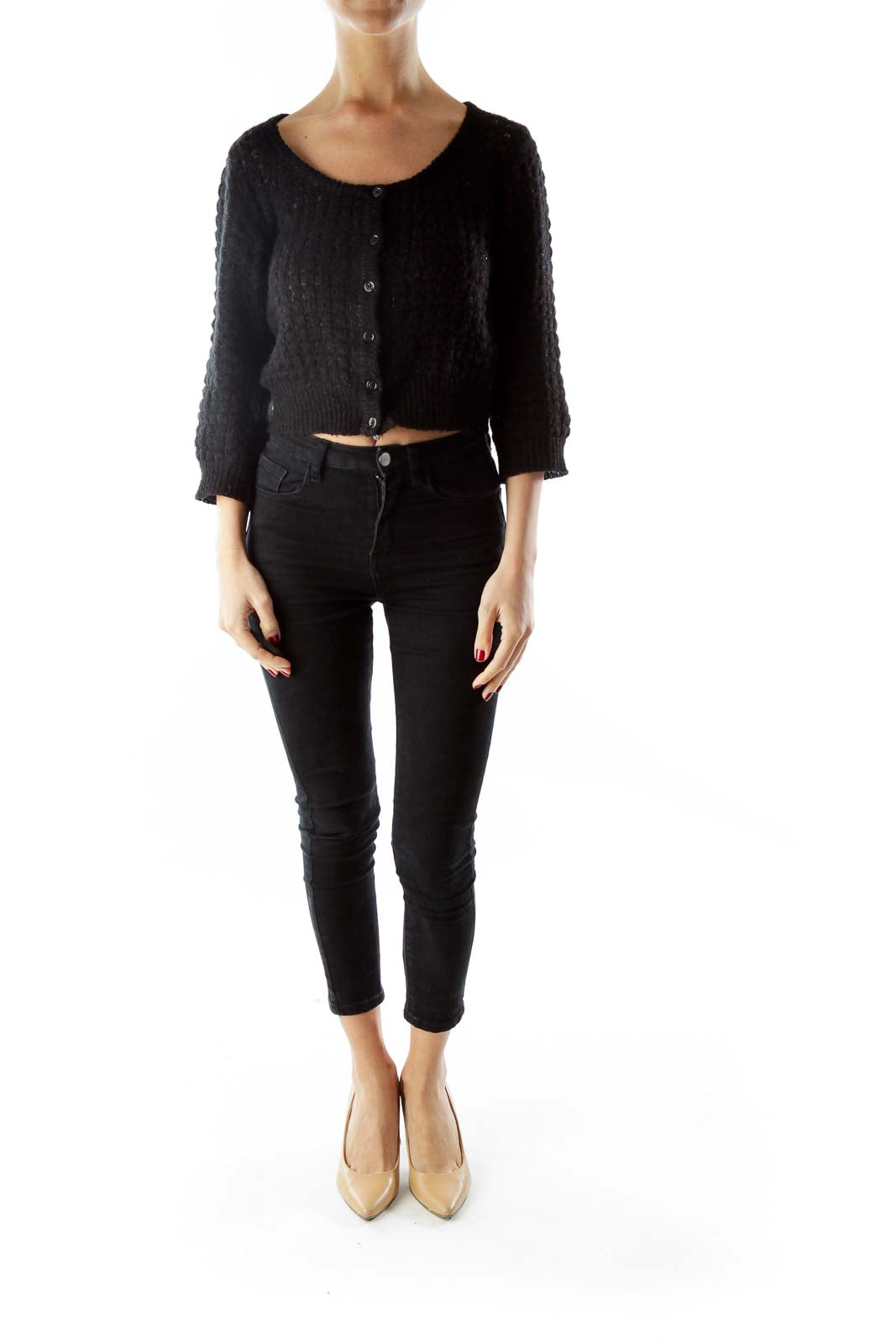 Black Sparkle Mid-Sleeve Cardigan