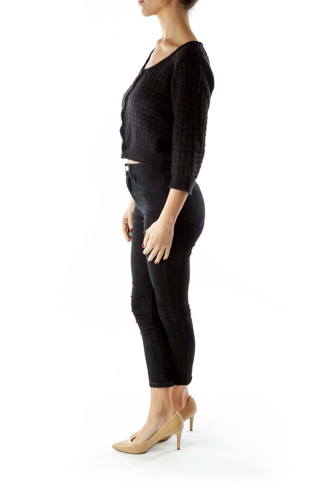 Black Sparkle Mid-Sleeve Cardigan