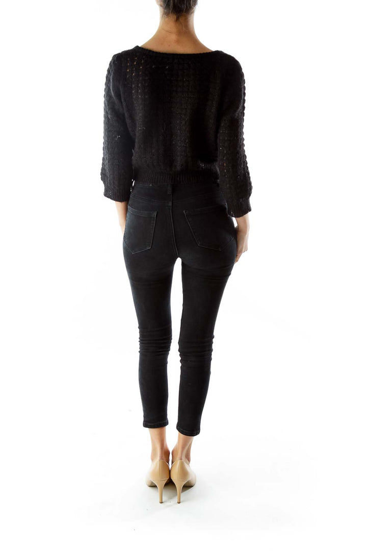 Black Sparkle Mid-Sleeve Cardigan