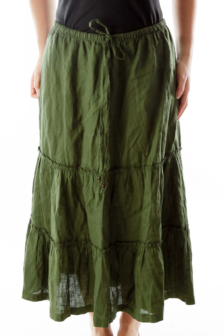 Green Linen Maxi Skirt