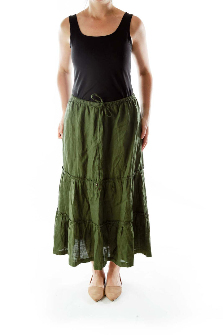 Green Linen Maxi Skirt