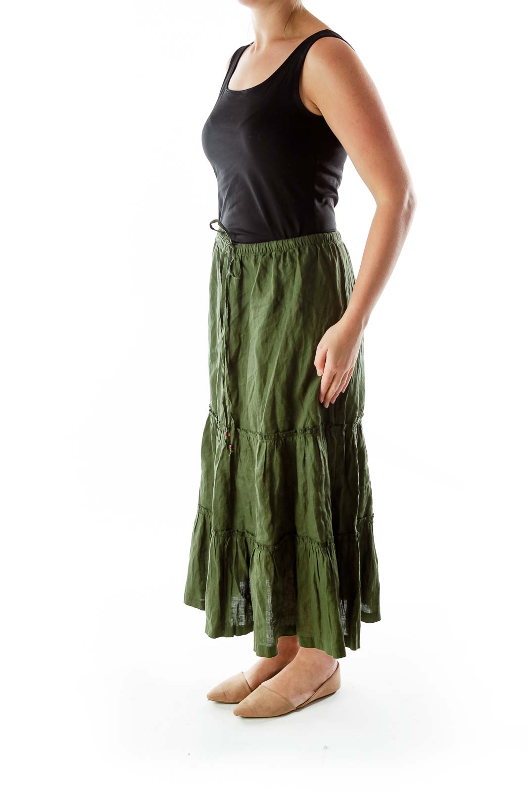 Green Linen Maxi Skirt