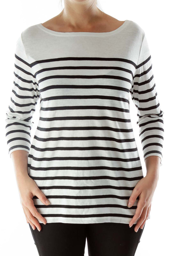 White Black 3/4 Striped Top