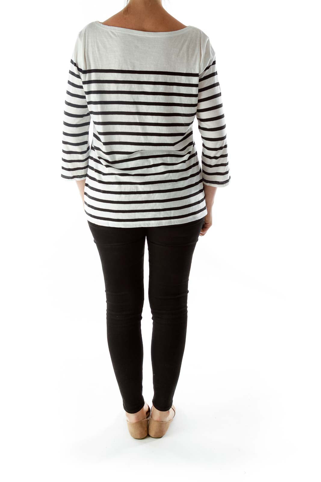 White Black 3/4 Striped Top