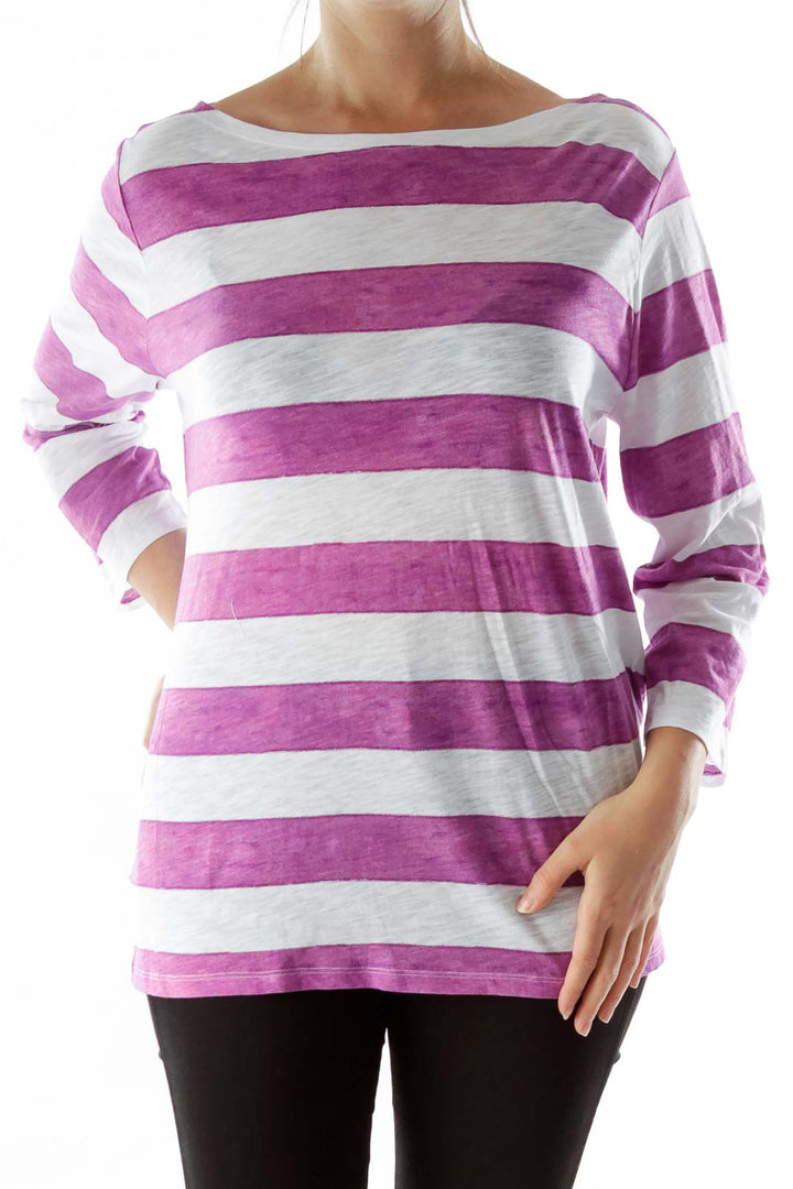 White Purple Striped Top