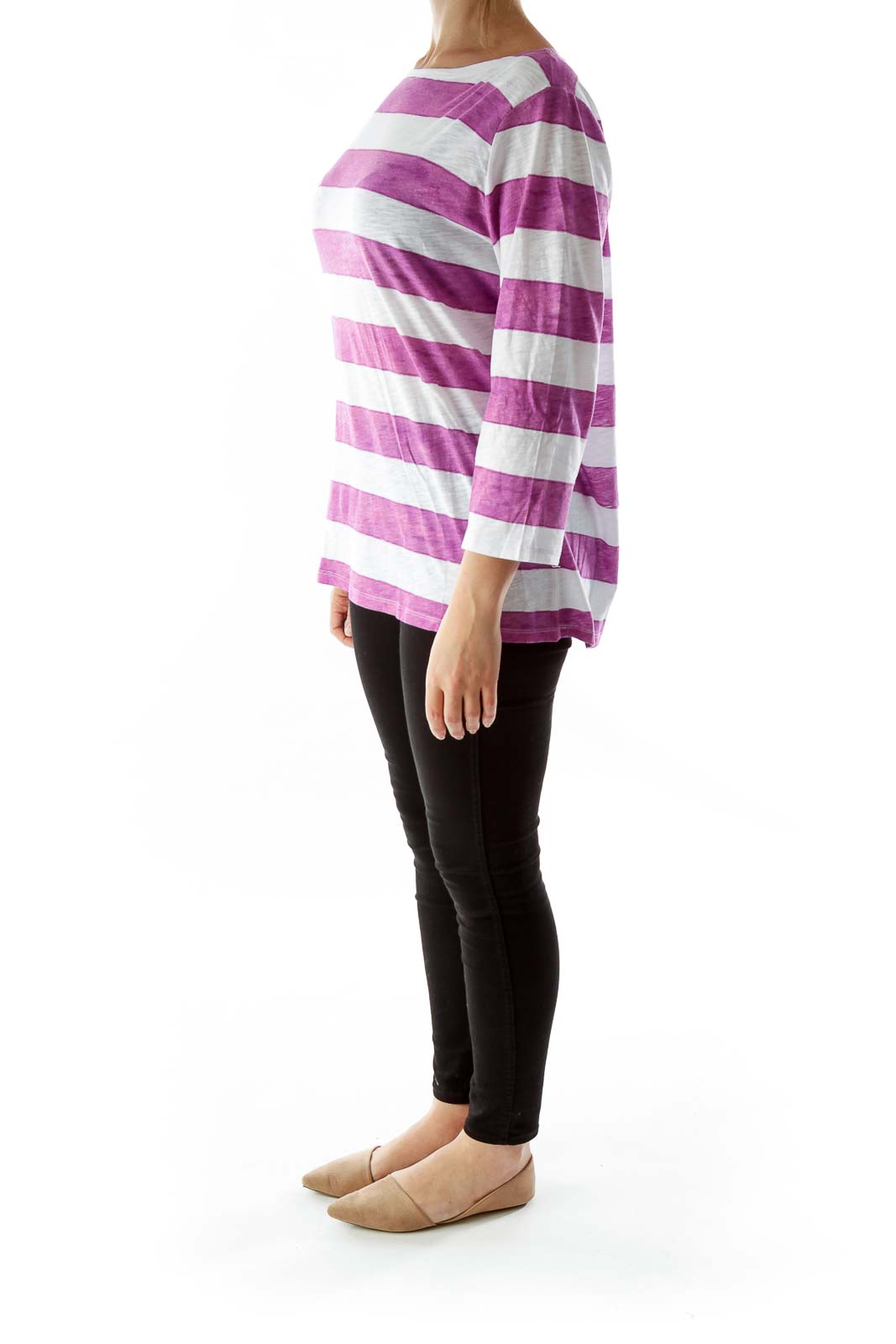 White Purple Striped Top