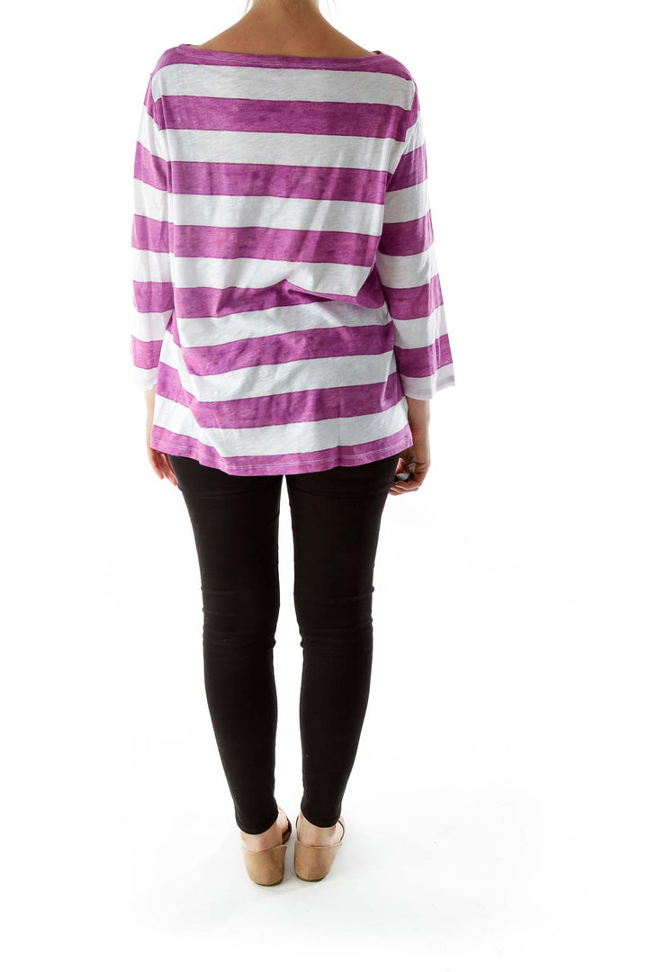 White Purple Striped Top