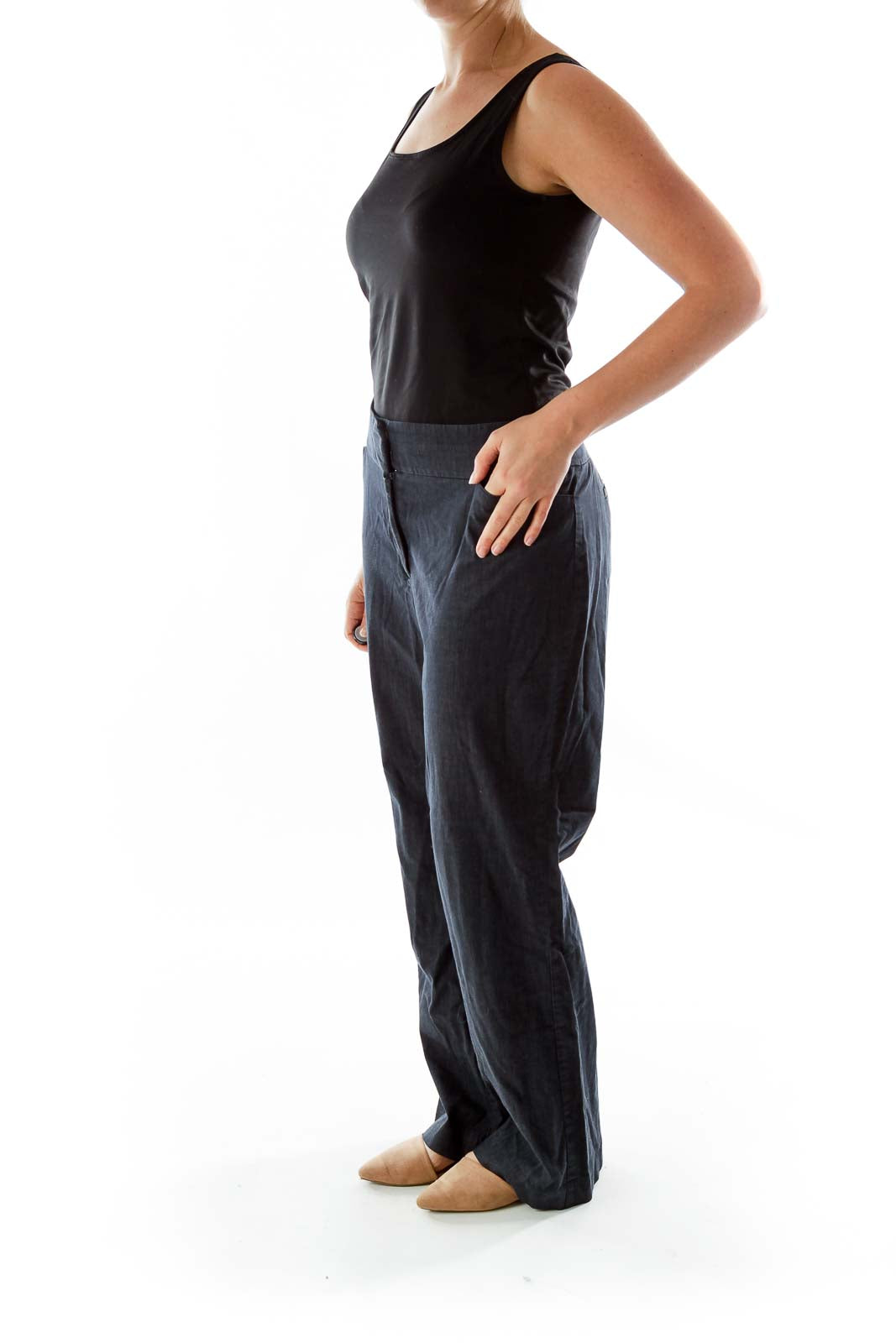 Blue Wide-Leg Denim Slacks