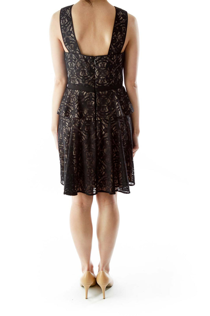 Black Nude Lace Cut-Out Cocktail Dress