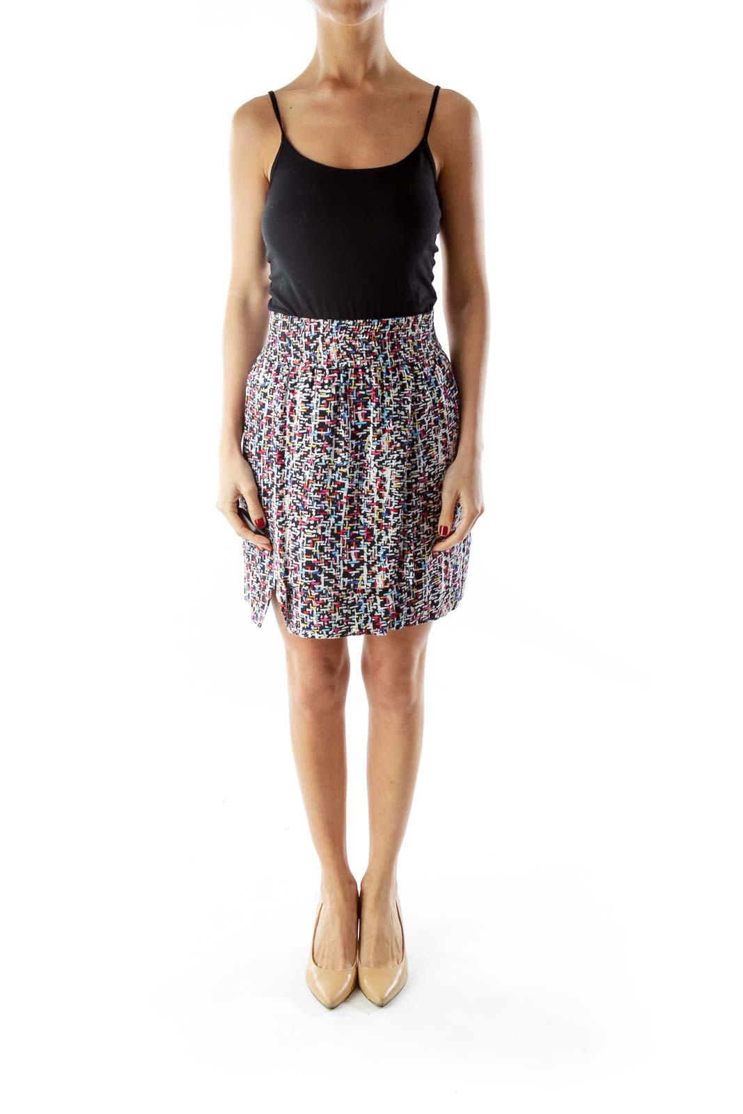 Multicolor Geometric Print Reversible Skirt