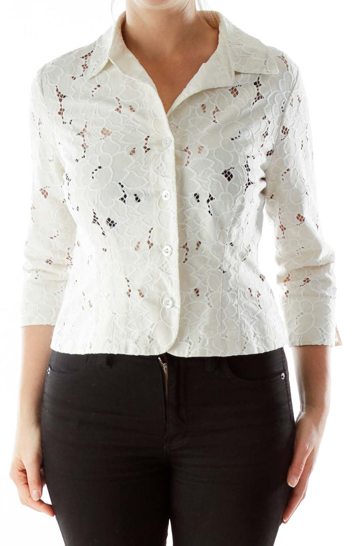 White Floral Cut-Out See Through Jacket