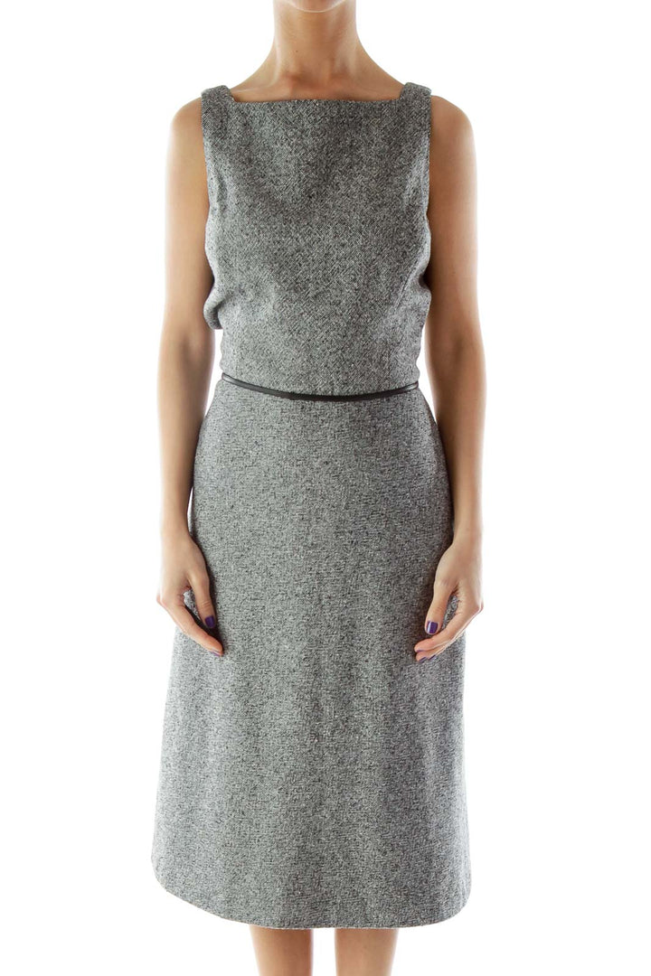 Gray Mottled Belted Work Dress