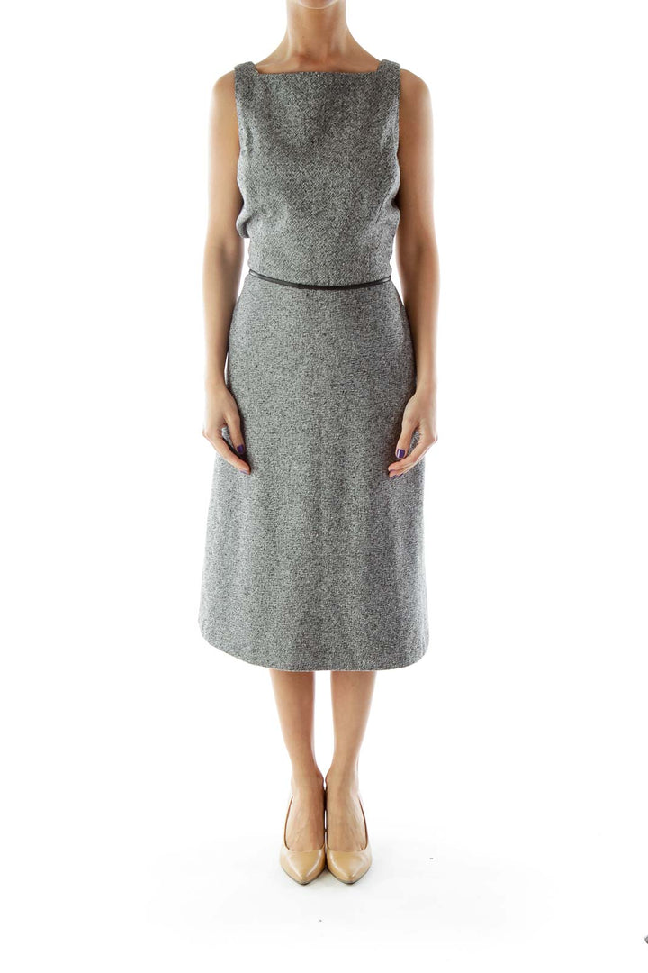 Gray Mottled Belted Work Dress