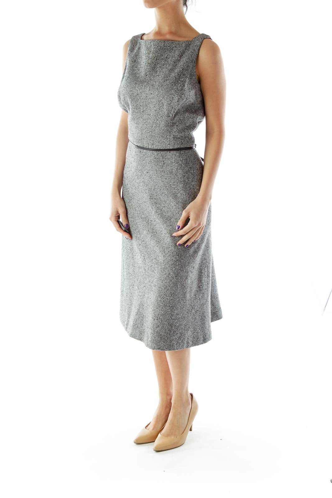 Gray Mottled Belted Work Dress