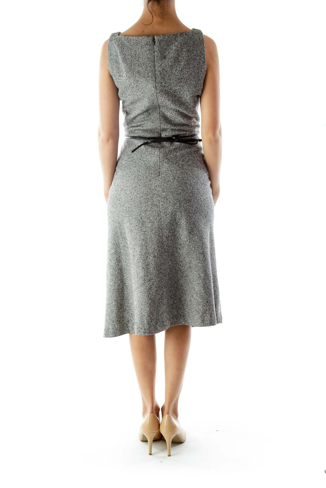 Gray Mottled Belted Work Dress