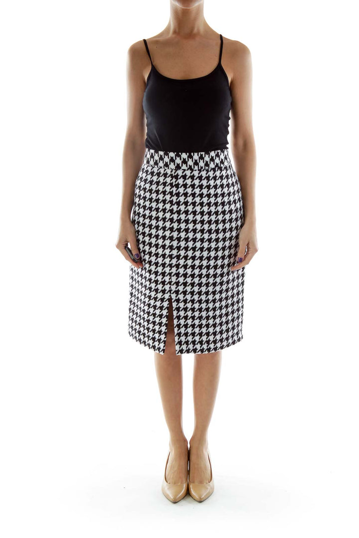 Black White Houndstooth Pencil Skirt