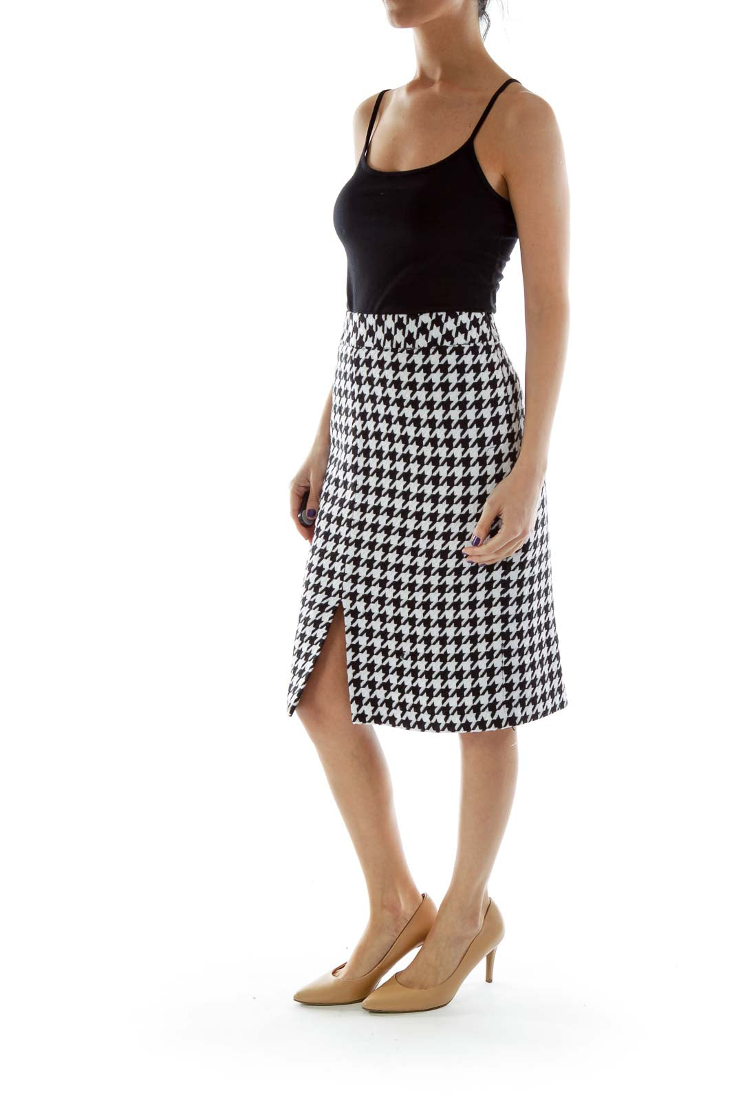 Black White Houndstooth Pencil Skirt