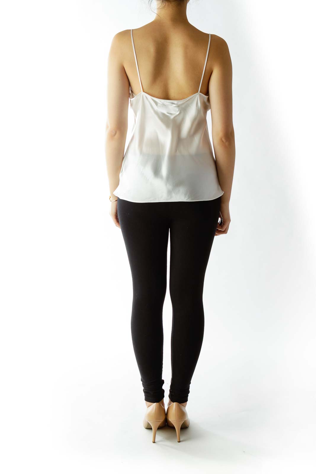 White Spaghetti Strap Silk Tank Top