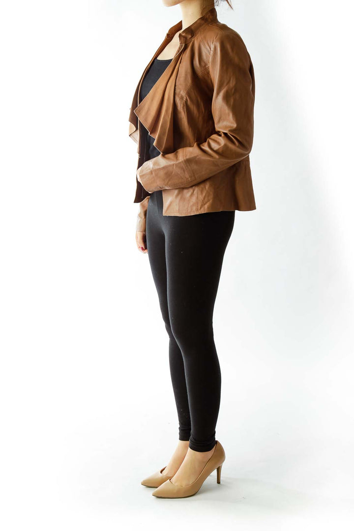 Brown Open Leather Jacket