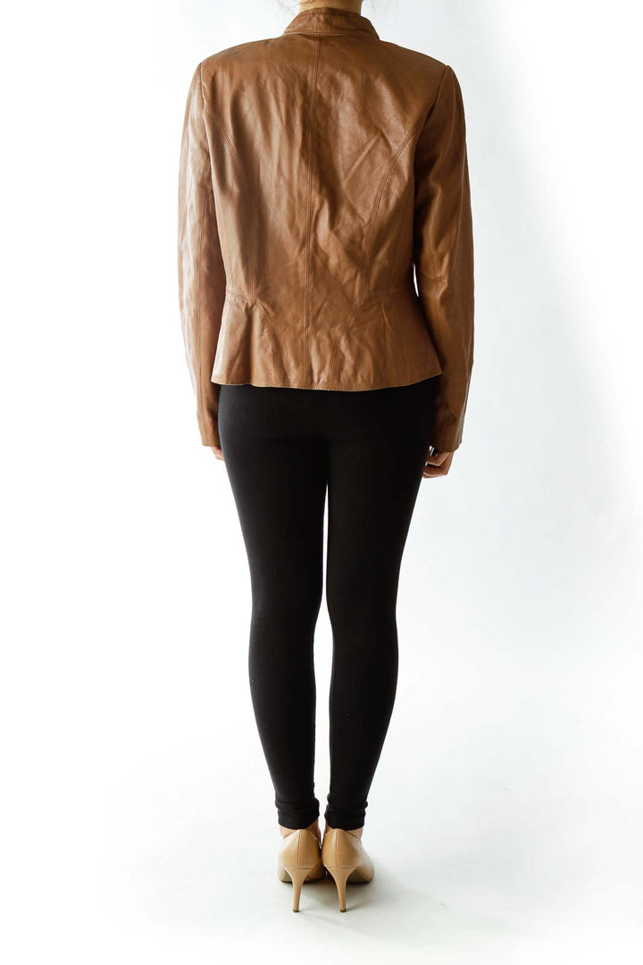 Brown Open Leather Jacket