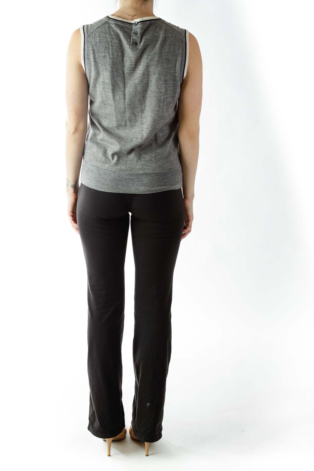 Gray Knit Top with White Trim